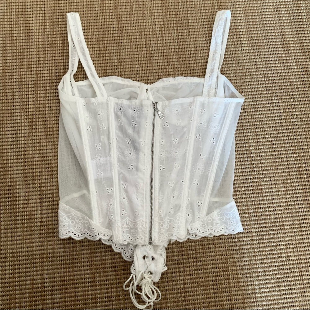 NWT Miaou Deville Cotton Eyelet Sheer Lace Tie Bustier Corset Top Cottage White - Picture 10 of 12